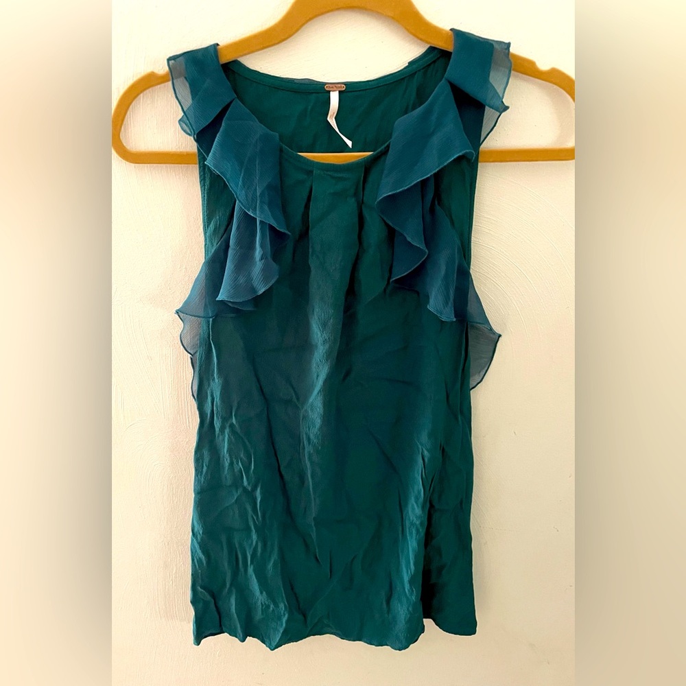 Free People green ruffle cocktail dress size 0